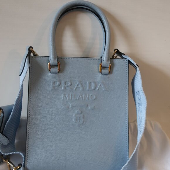 Authentic Prada Celeste Saffiano Lux Logo Embossed Small Crossbody Tote Handbag - Picture 2 of 16
